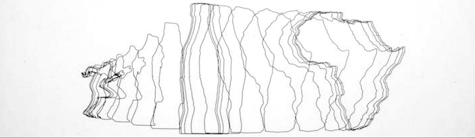 The sparsely-outlined silhouette of a runner in full motion smoothly transforms, from left to right, into a Cola bottle, and the continent of Africa.